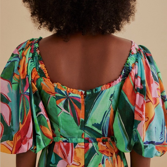 Farm Rio Multicolor Banana Foliage Puff Sleeve Midi Dress - Picture 10 of 12